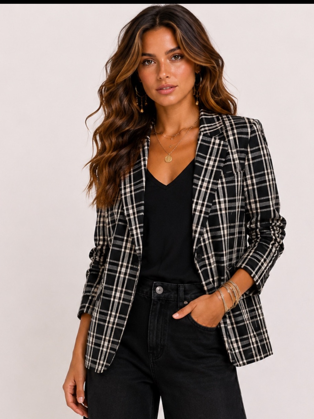 Philosophy Black and White Plaid Long sleeve Blazer Jacket
